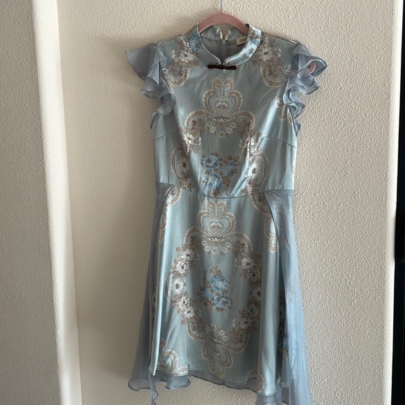 Women’s satin blue and brown dress - Picture 1 of 11